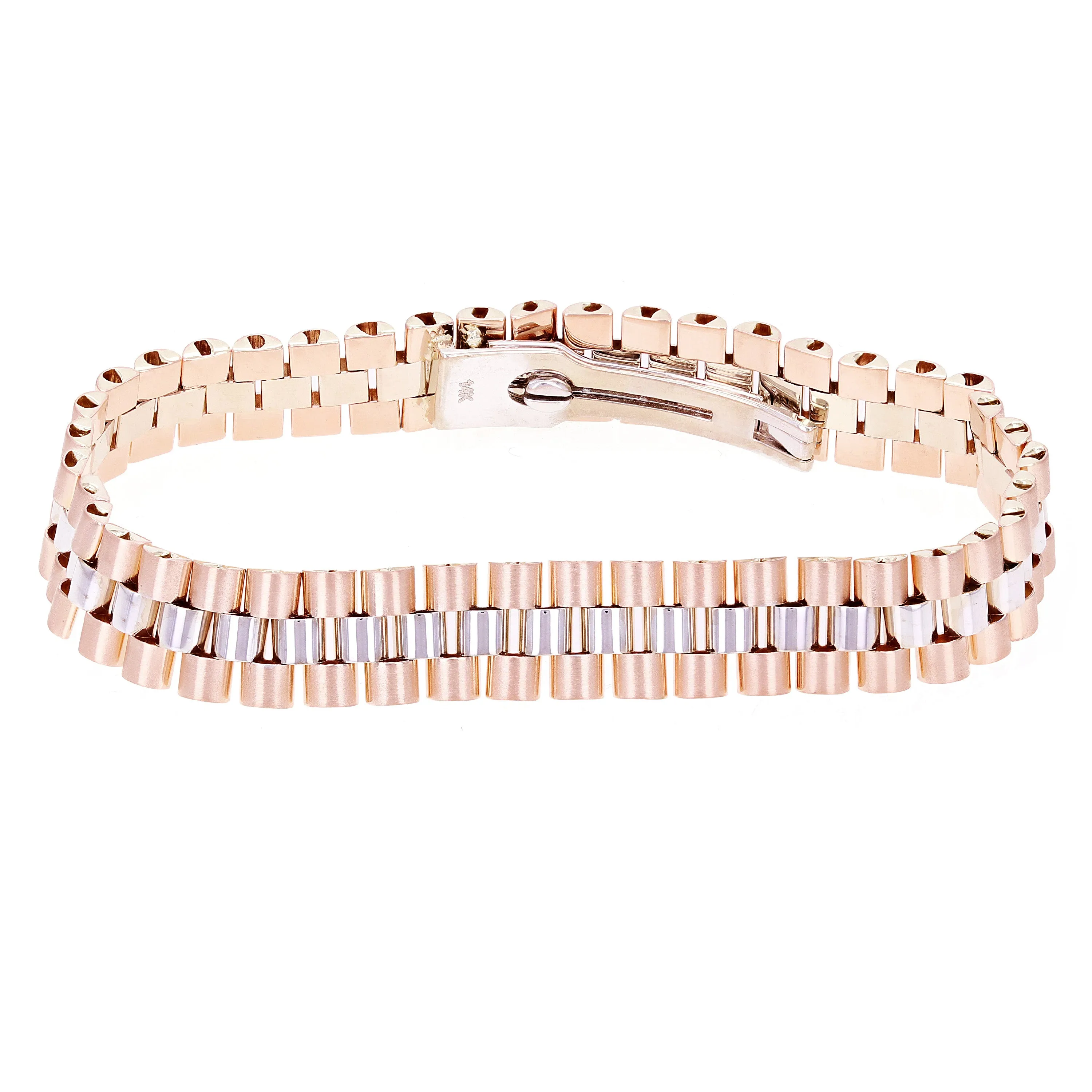 Italian 14k Yellow & White or White & Rose Gold Watch Link Bracelet 8" 11mm