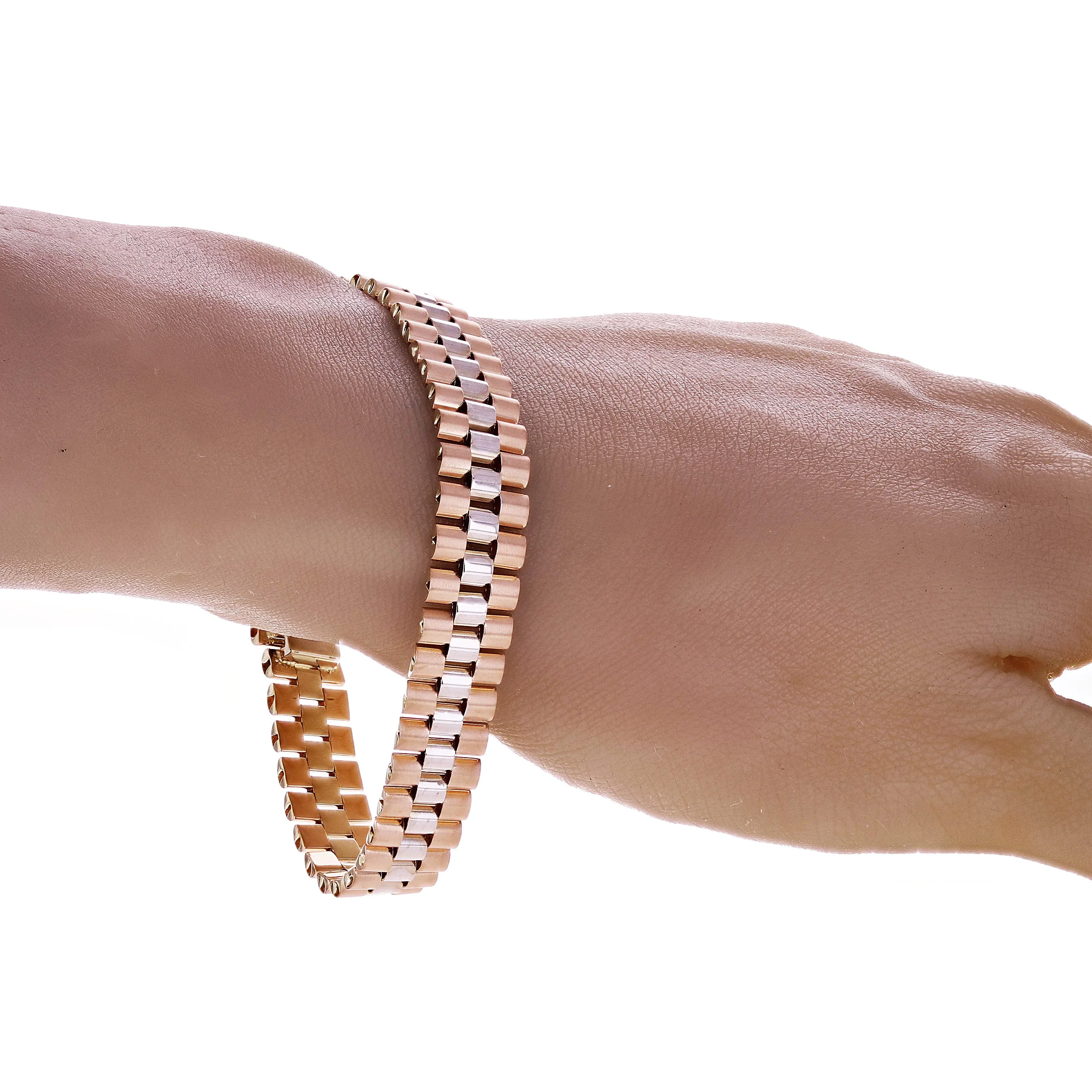 Italian 14k Yellow & White or White & Rose Gold Watch Link Bracelet 8" 11mm