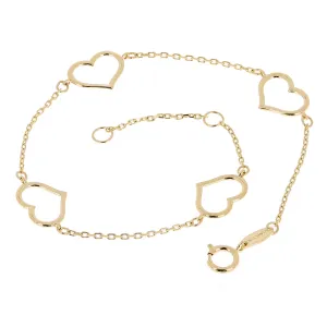 Italian 14k Yellow Gold Heart Link Chain Anklet/Bracelet 7" - 10"