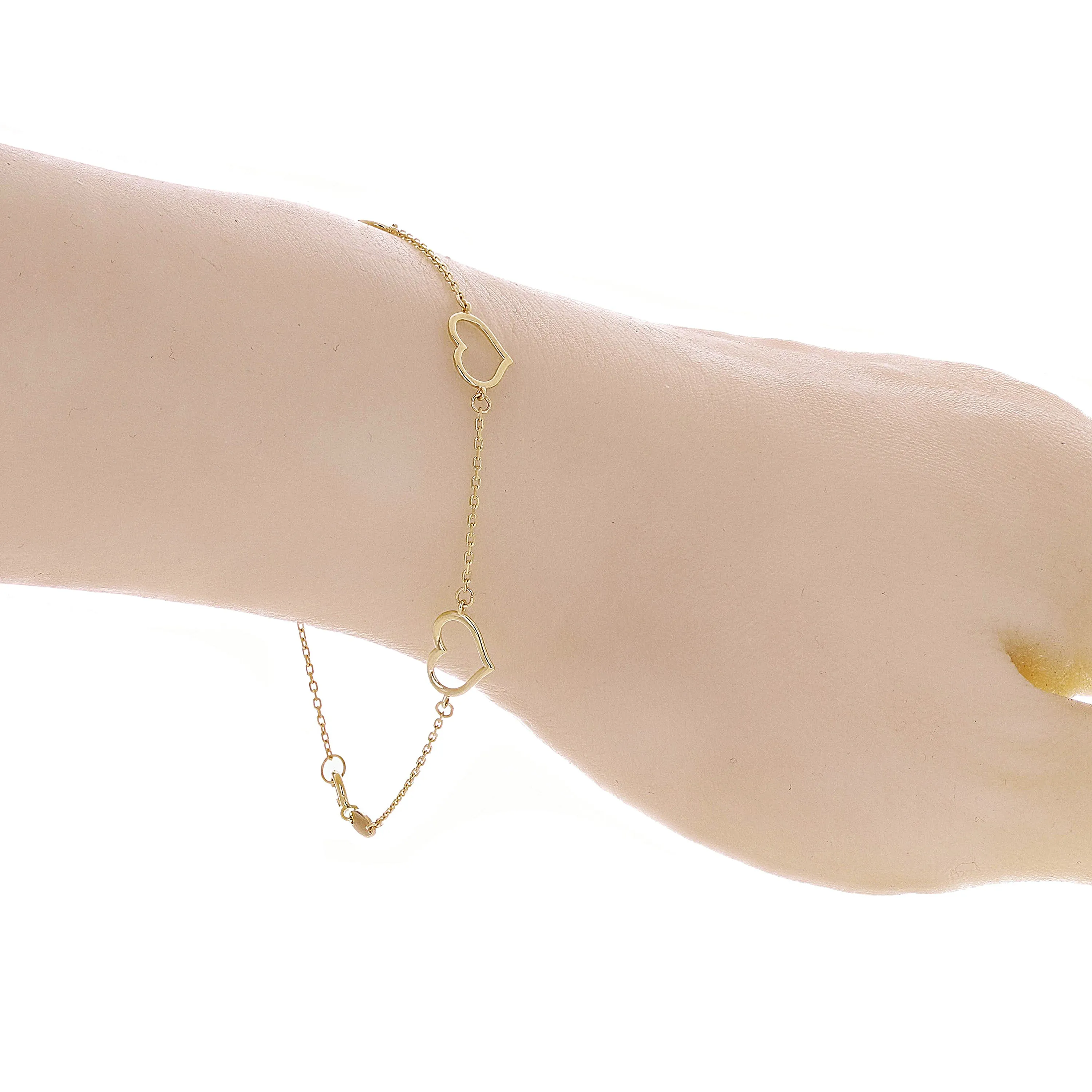 Italian 14k Yellow Gold Heart Link Chain Anklet/Bracelet 7" - 10"
