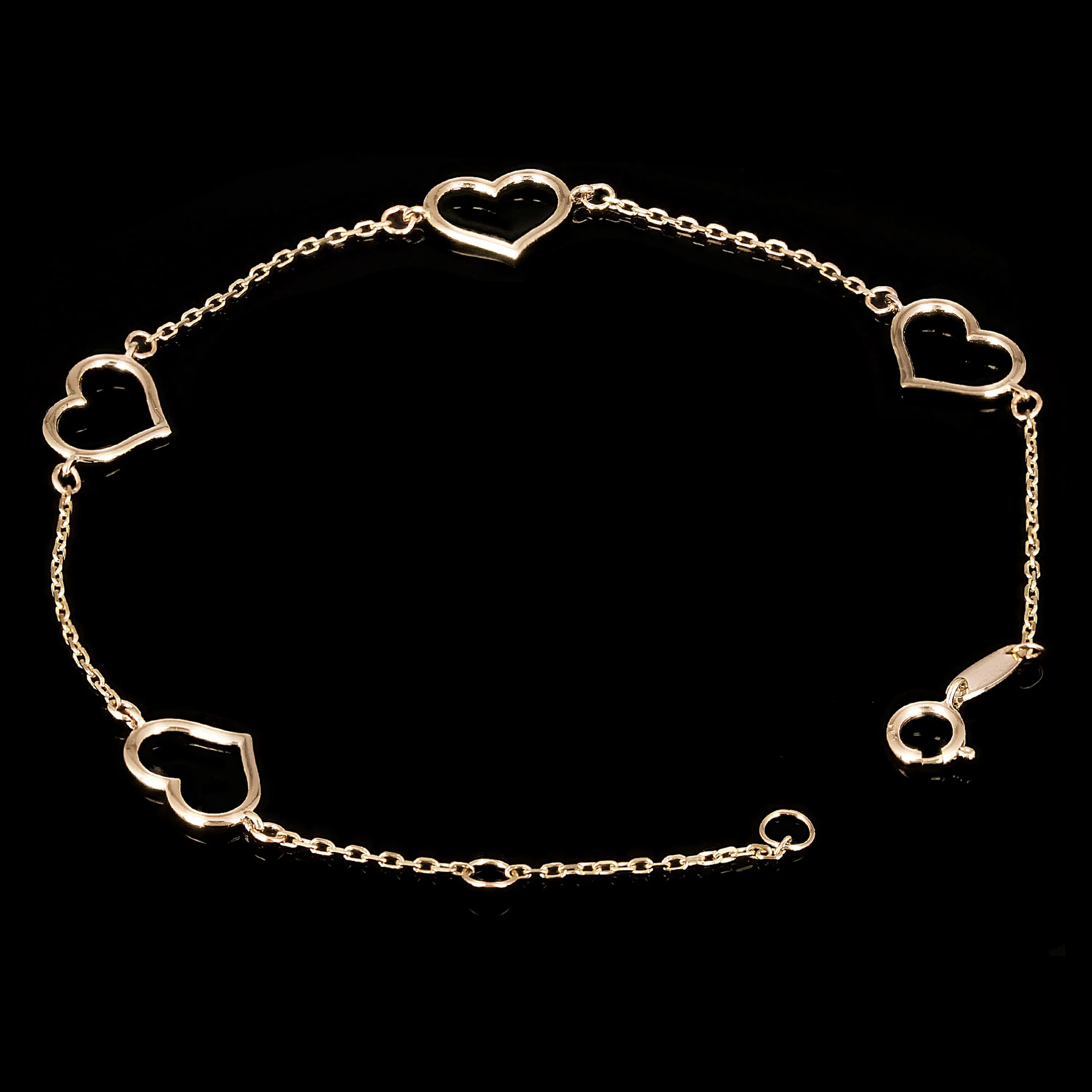 Italian 14k Yellow Gold Heart Link Chain Anklet/Bracelet 7" - 10"