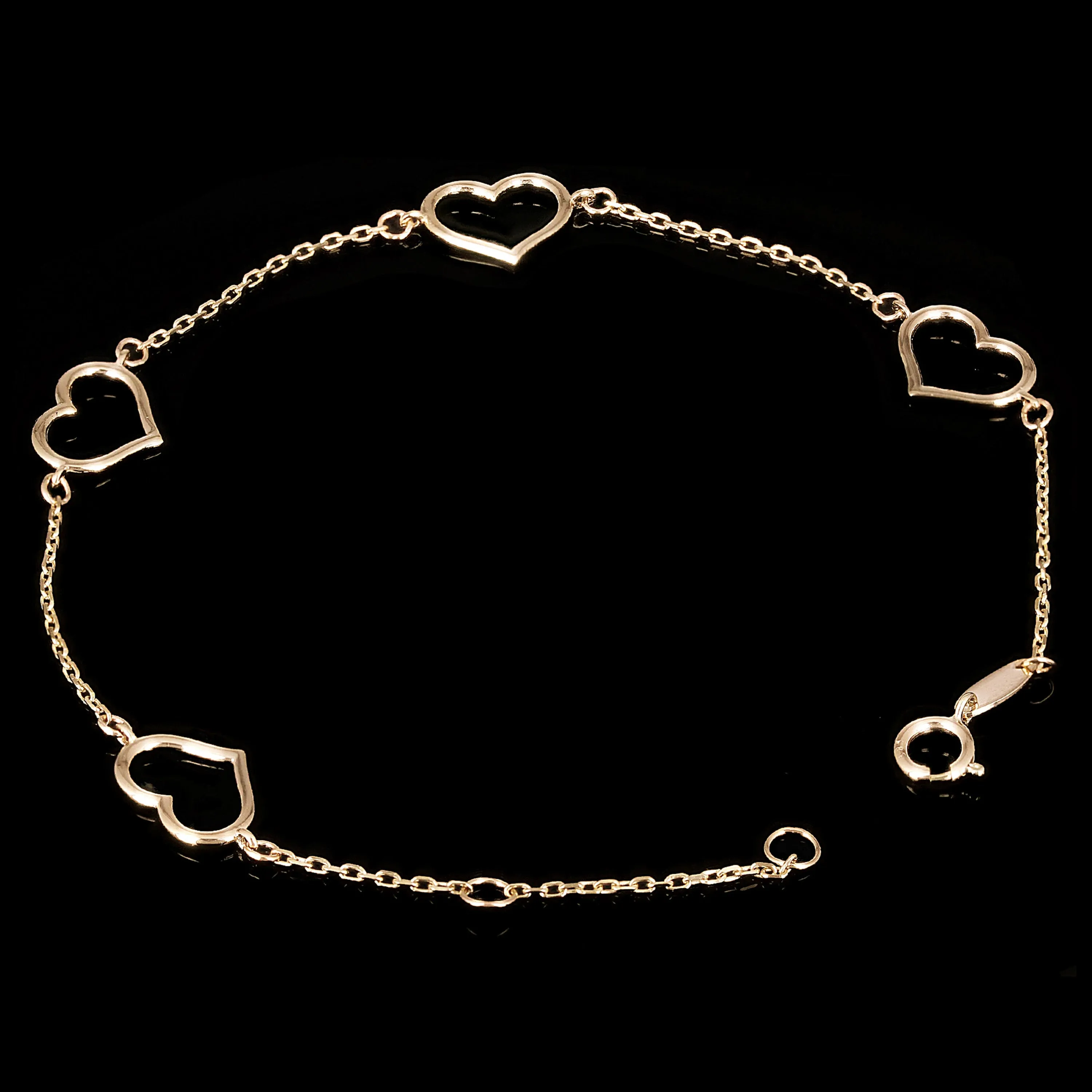Italian 14k Yellow Gold Heart Link Chain Anklet/Bracelet 7" - 10"