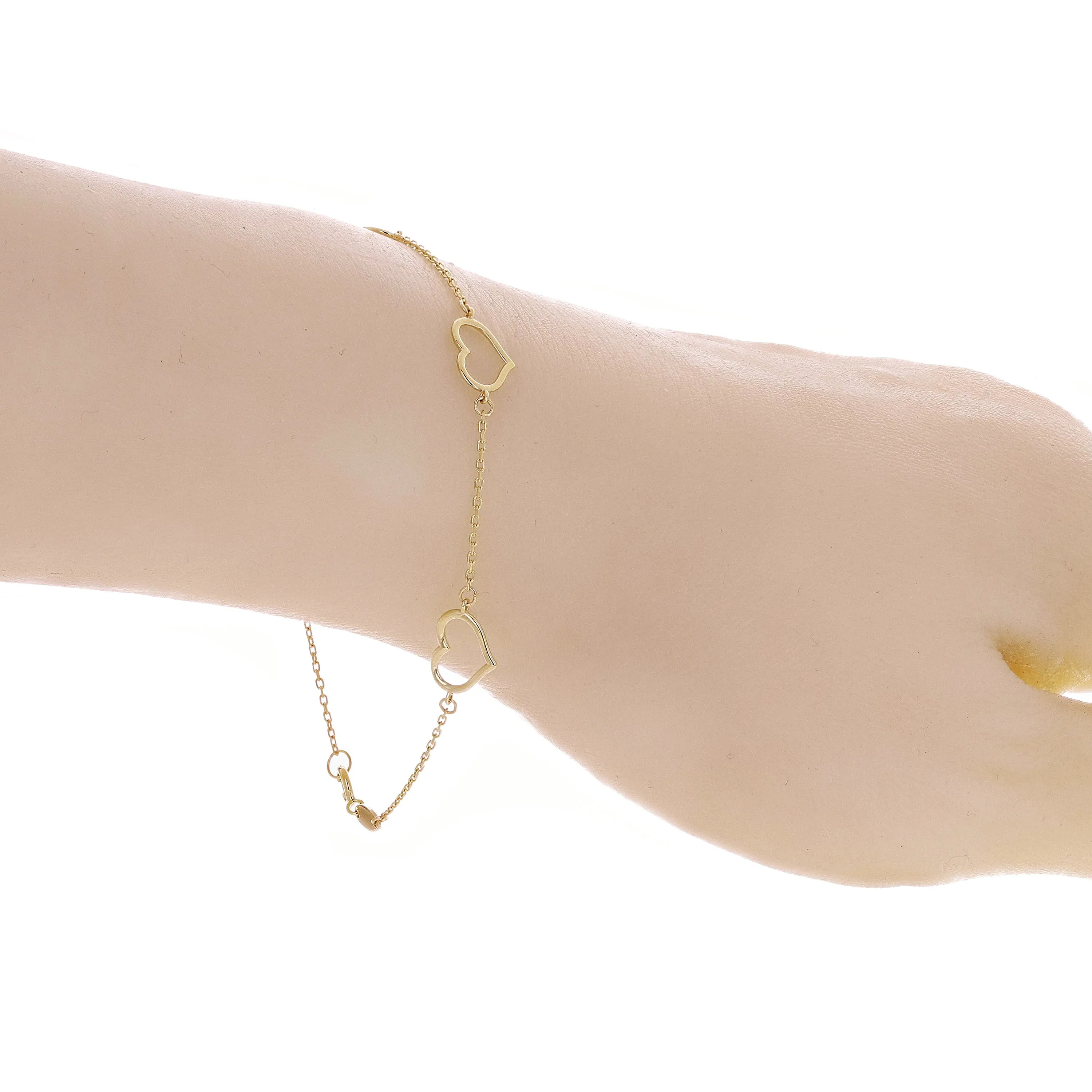 Italian 14k Yellow Gold Heart Link Chain Anklet/Bracelet 7" - 10"
