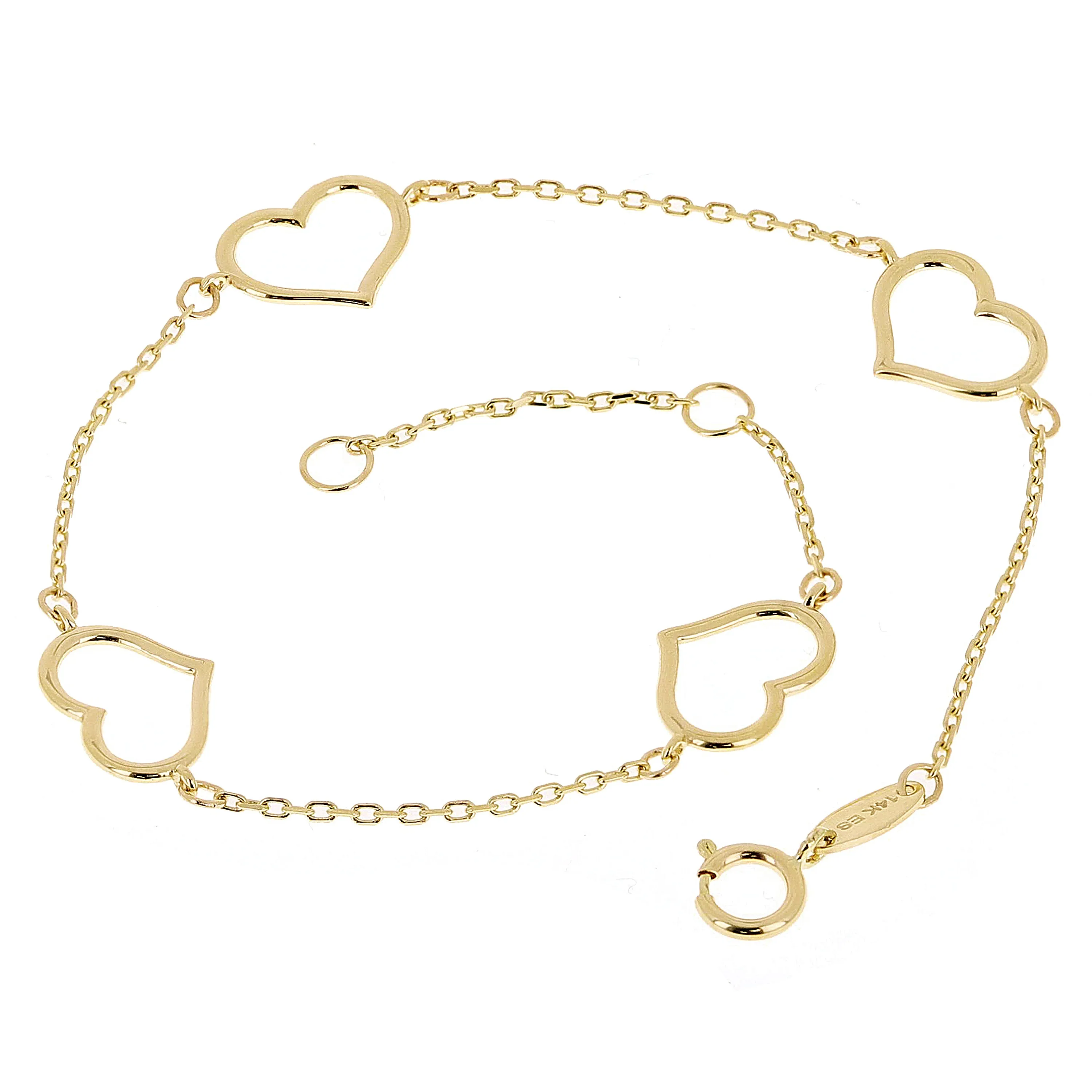 Italian 14k Yellow Gold Heart Link Chain Anklet/Bracelet 7" - 10"