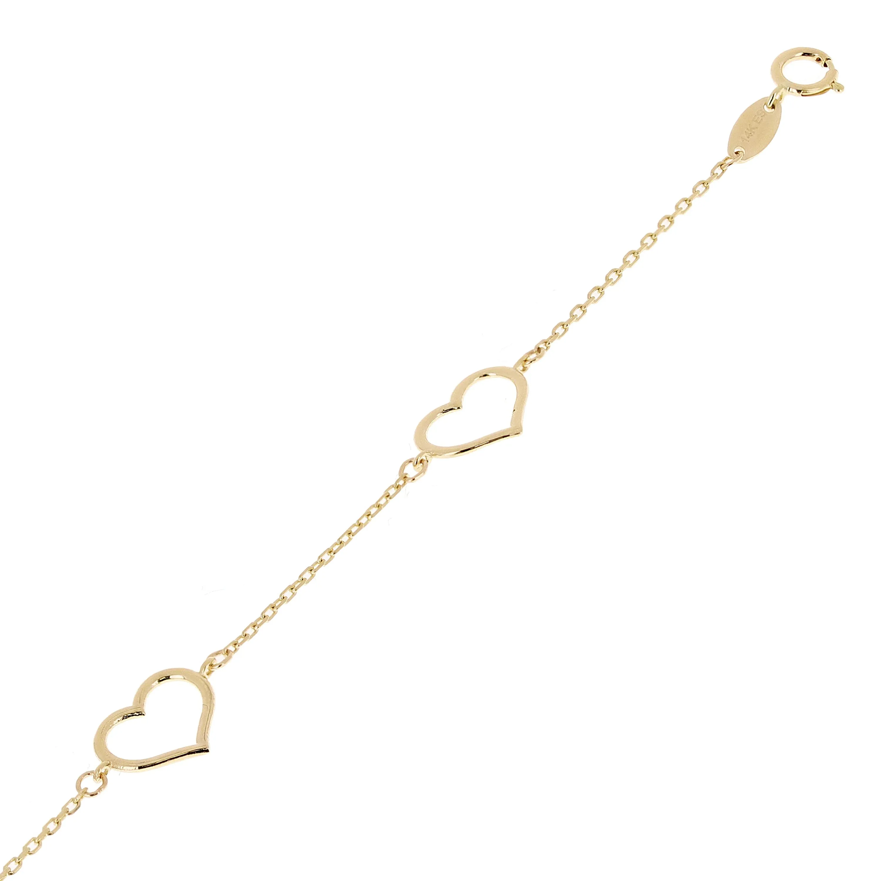 Italian 14k Yellow Gold Heart Link Chain Anklet/Bracelet 7" - 10"