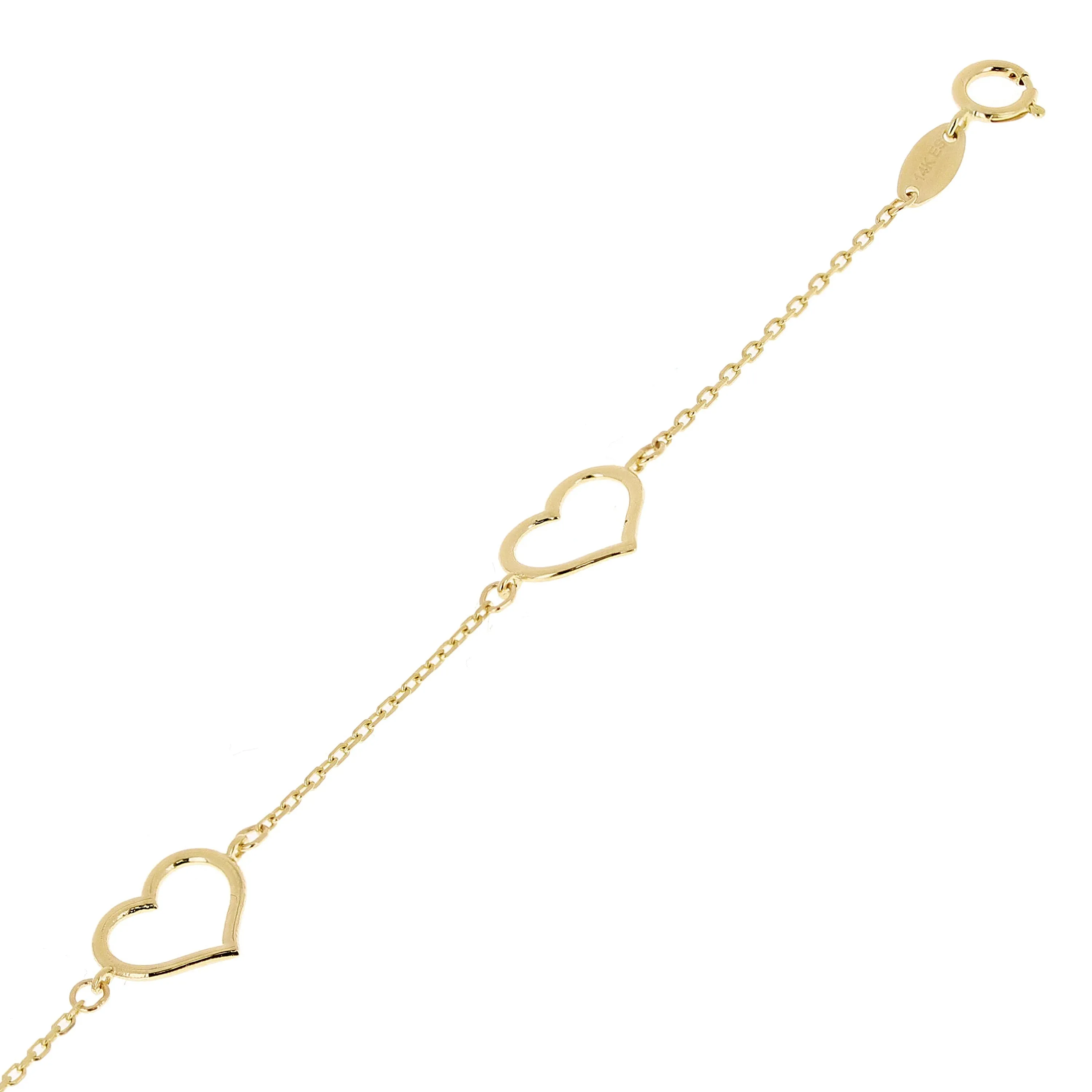 Italian 14k Yellow Gold Heart Link Chain Anklet/Bracelet 7" - 10"