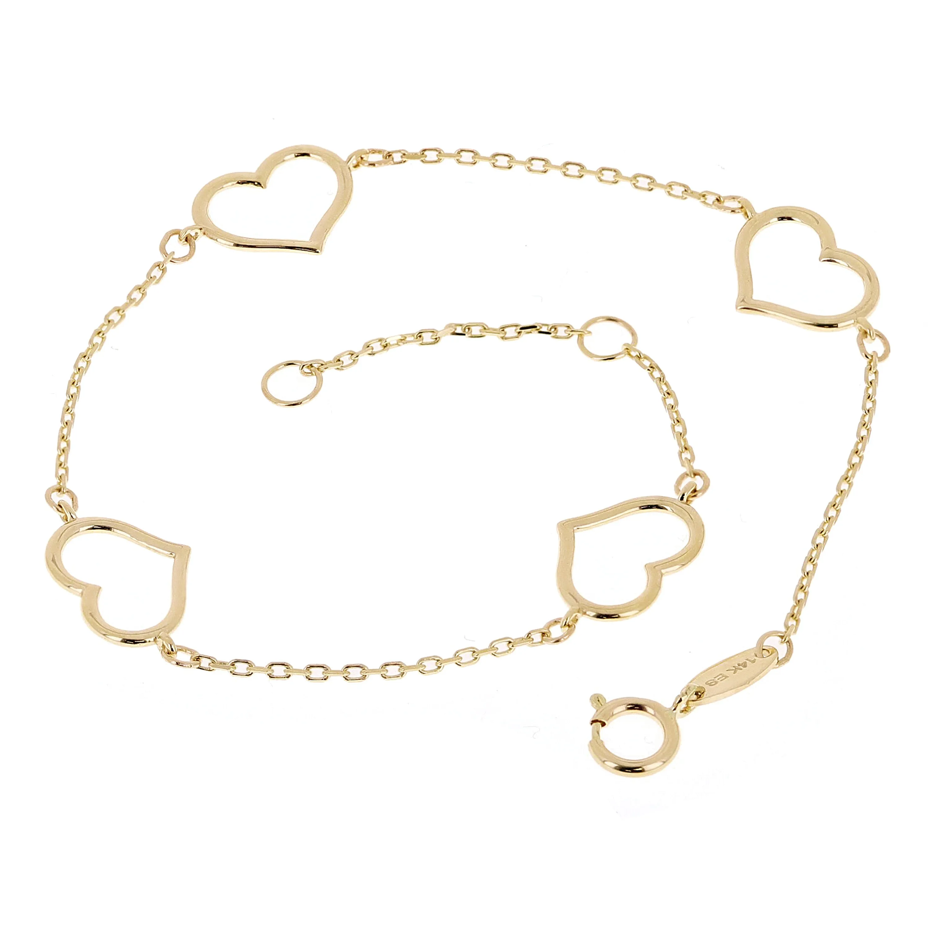 Italian 14k Yellow Gold Heart Link Chain Anklet/Bracelet 7" - 10"