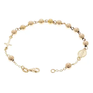 Italian 14k Yellow Gold Miraculous Medal Charm Rosary Bracelet 7.5" 5mm 3.5grams
