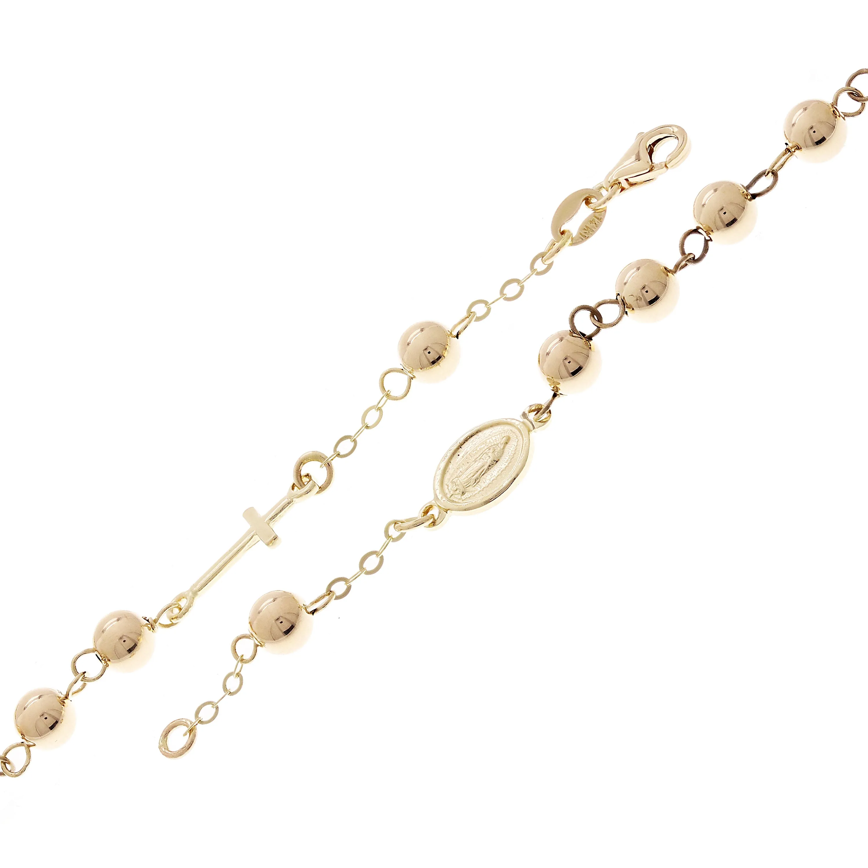 Italian 14k Yellow Gold Miraculous Medal Charm Rosary Bracelet 7.5" 5mm 3.5grams
