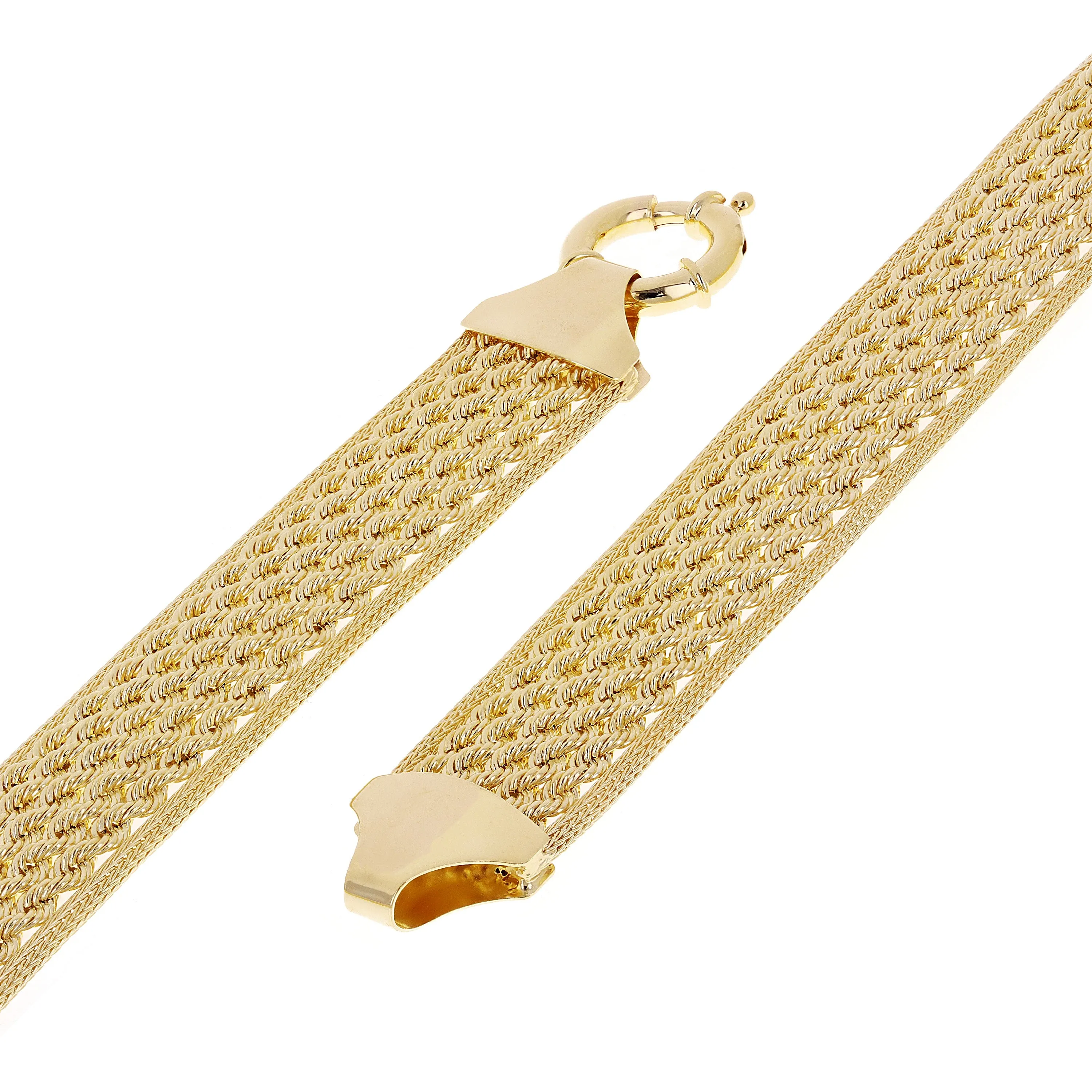 Italian 14k Yellow Gold Triple Strand Rope Chain Bracelet 7.5" 6mm - 15mm