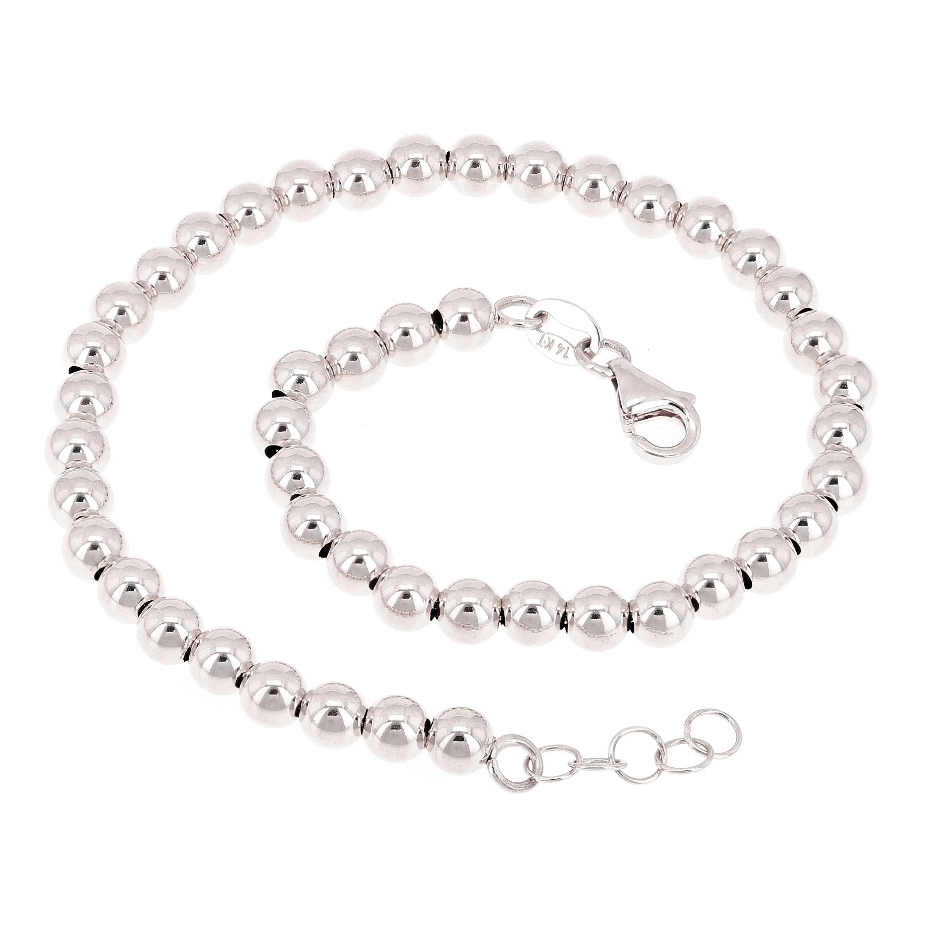 Italian 14k Yellow White or Rose Gold Hollow Ball Bead Bracelet 8" 4mm