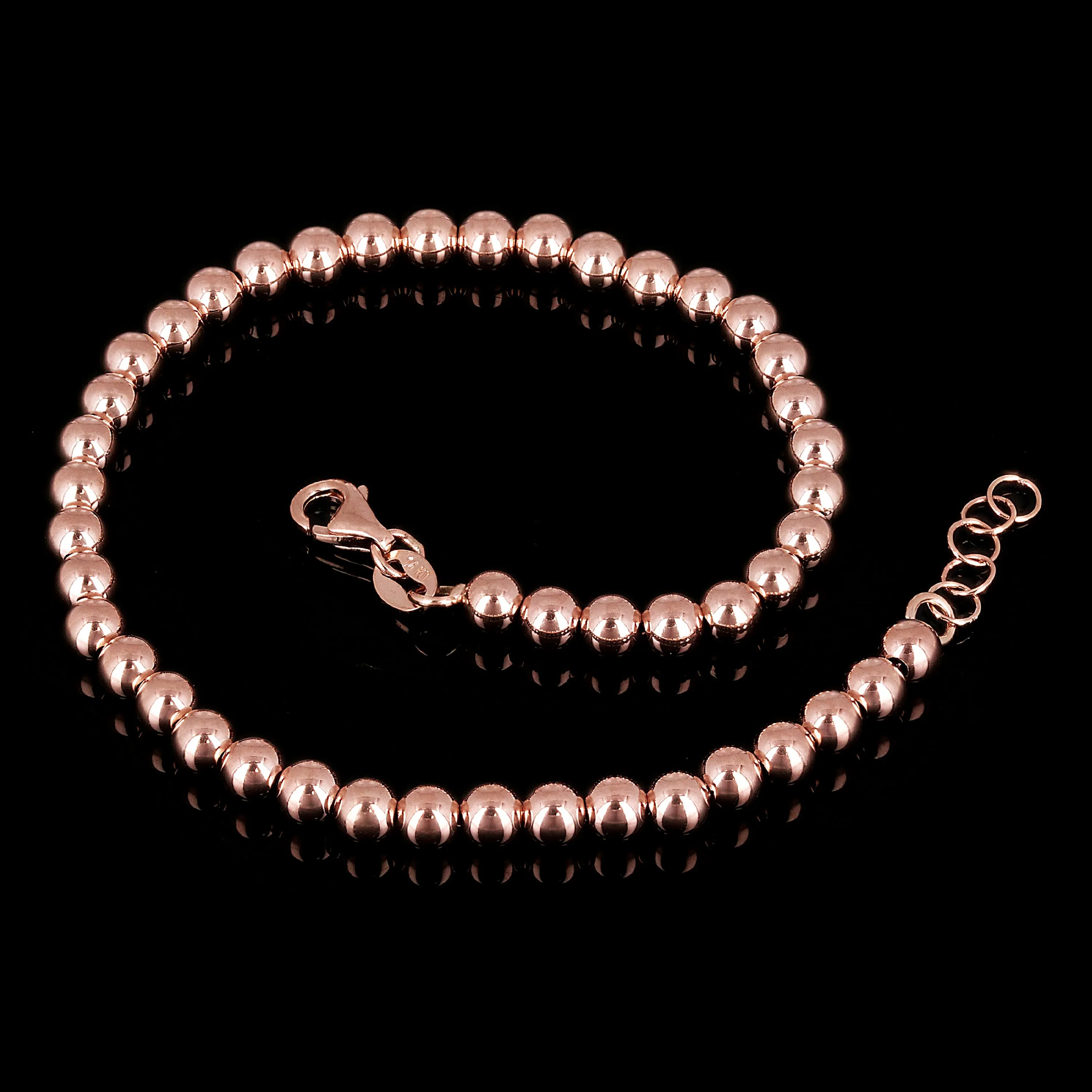 Italian 14k Yellow White or Rose Gold Hollow Ball Bead Bracelet 8" 4mm