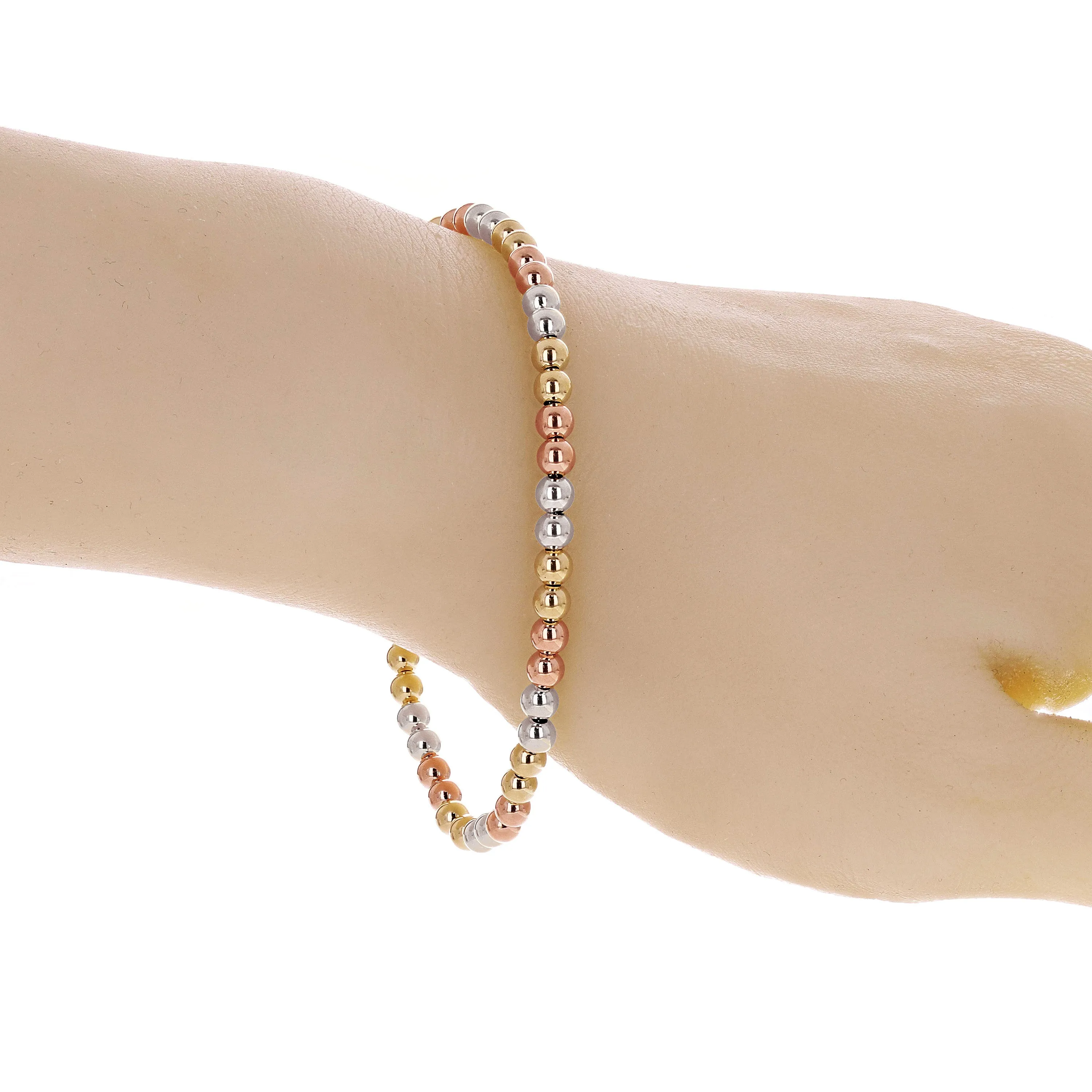 Italian 14k Yellow White or Rose Gold Hollow Ball Bead Bracelet 8" 4mm