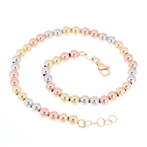 Italian 14k Yellow White or Rose Gold Hollow Ball Bead Bracelet 8" 4mm