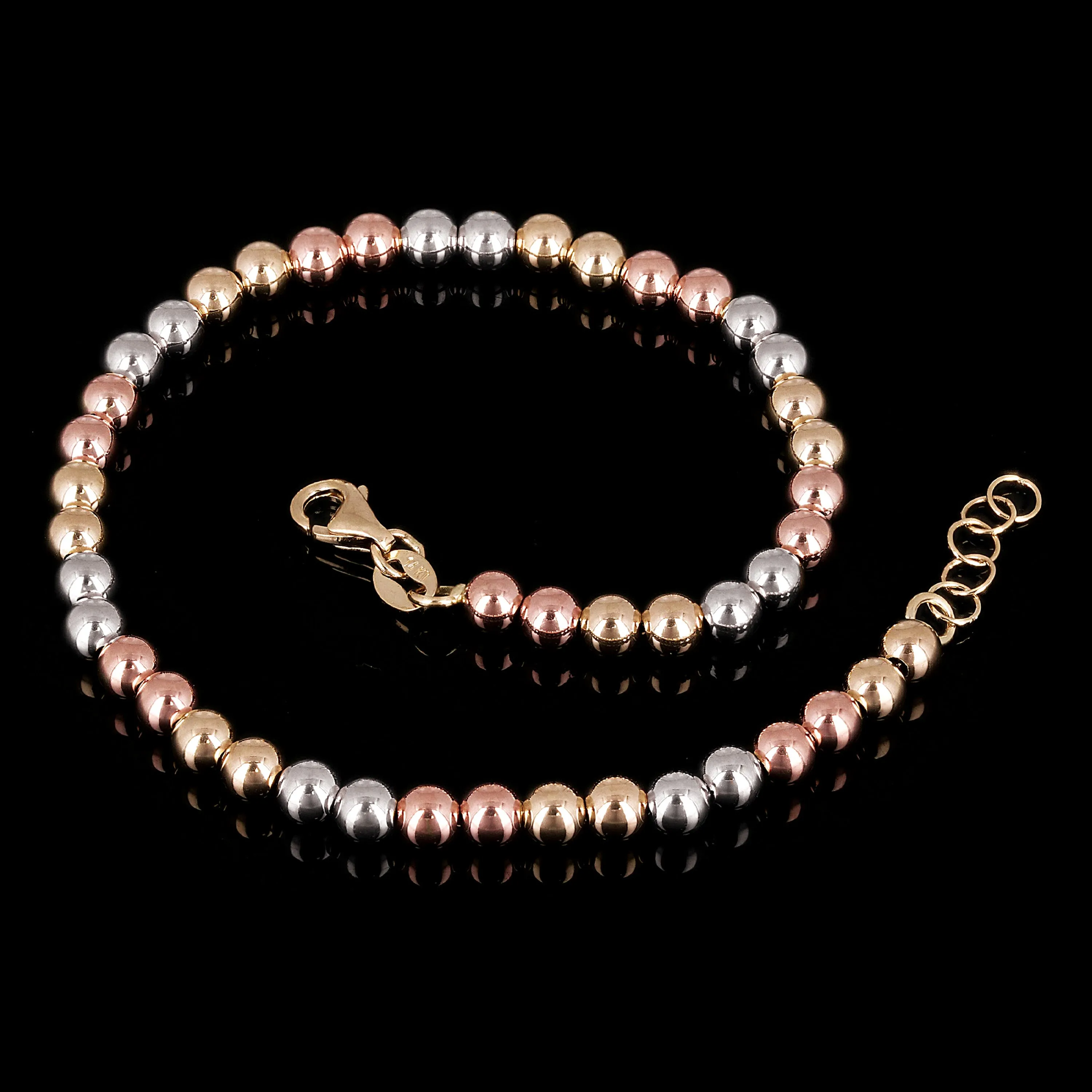Italian 14k Yellow White or Rose Gold Hollow Ball Bead Bracelet 8" 4mm