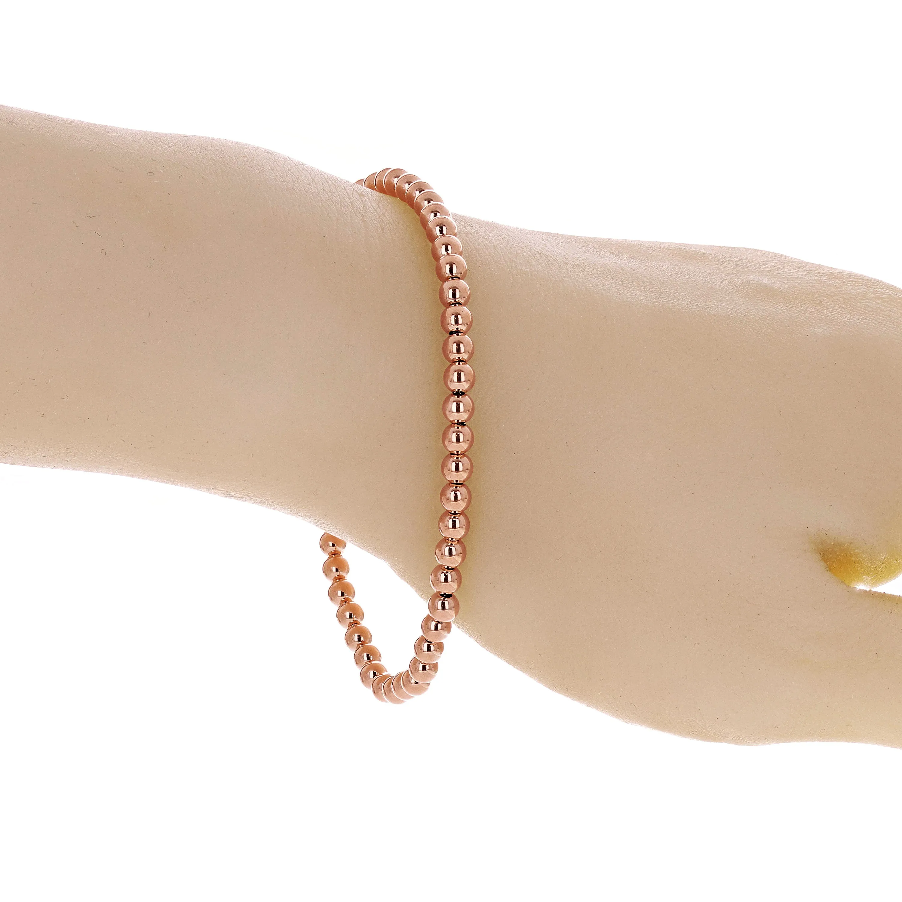 Italian 14k Yellow White or Rose Gold Hollow Ball Bead Bracelet 8" 4mm