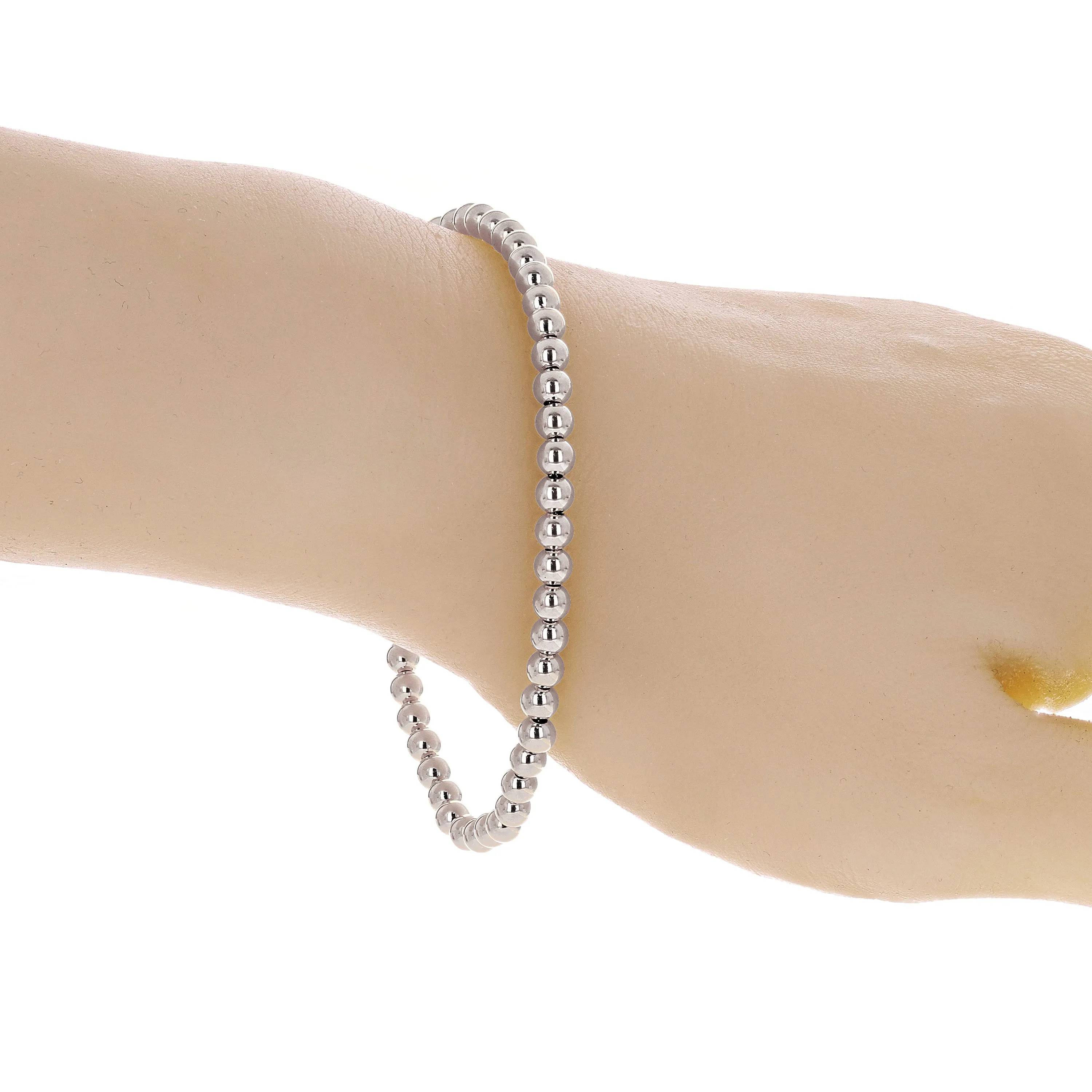 Italian 14k Yellow White or Rose Gold Hollow Ball Bead Bracelet 8" 4mm