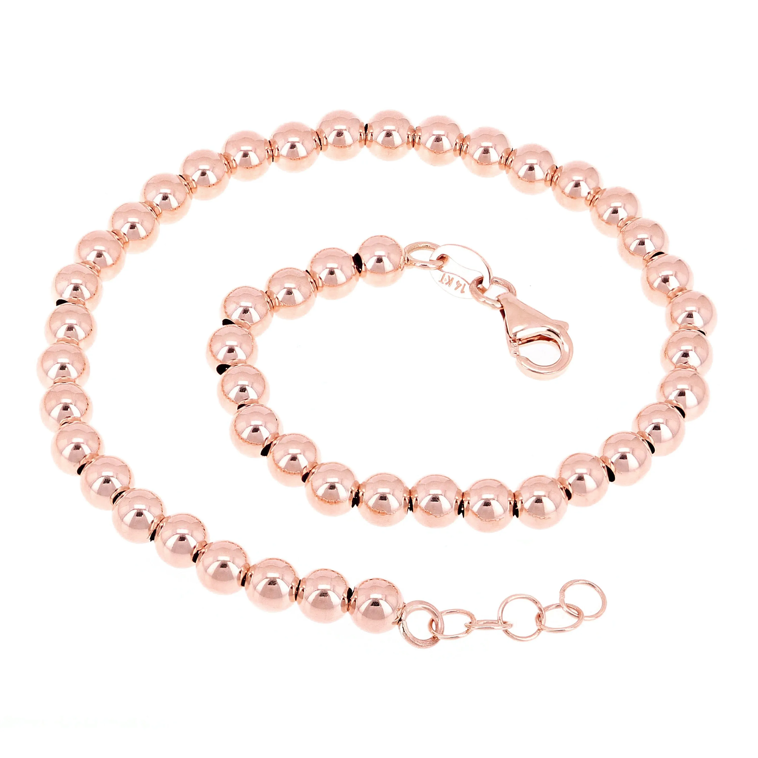 Italian 14k Yellow White or Rose Gold Hollow Ball Bead Bracelet 8" 4mm