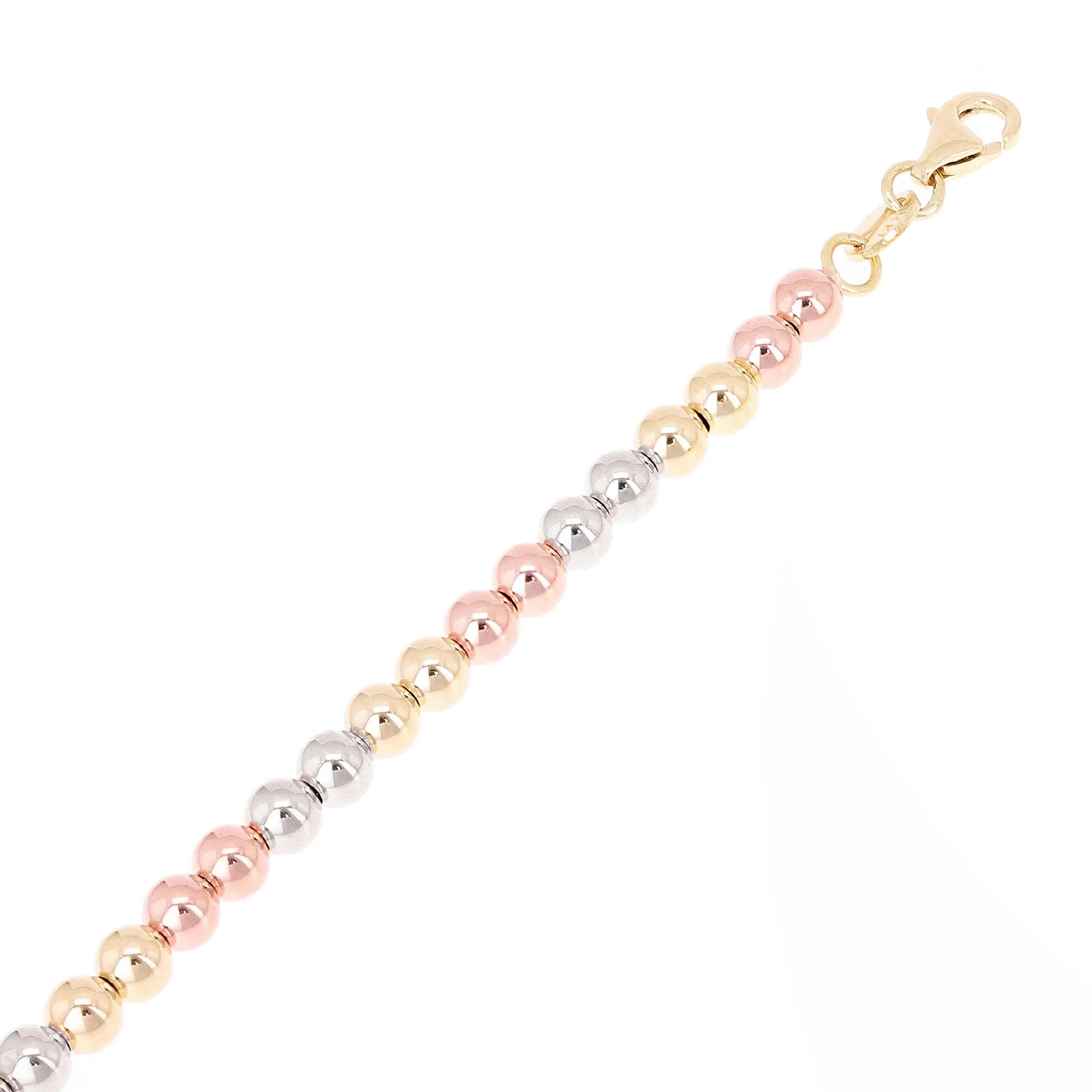 Italian 14k Yellow White or Rose Gold Hollow Ball Bead Bracelet 8" 4mm
