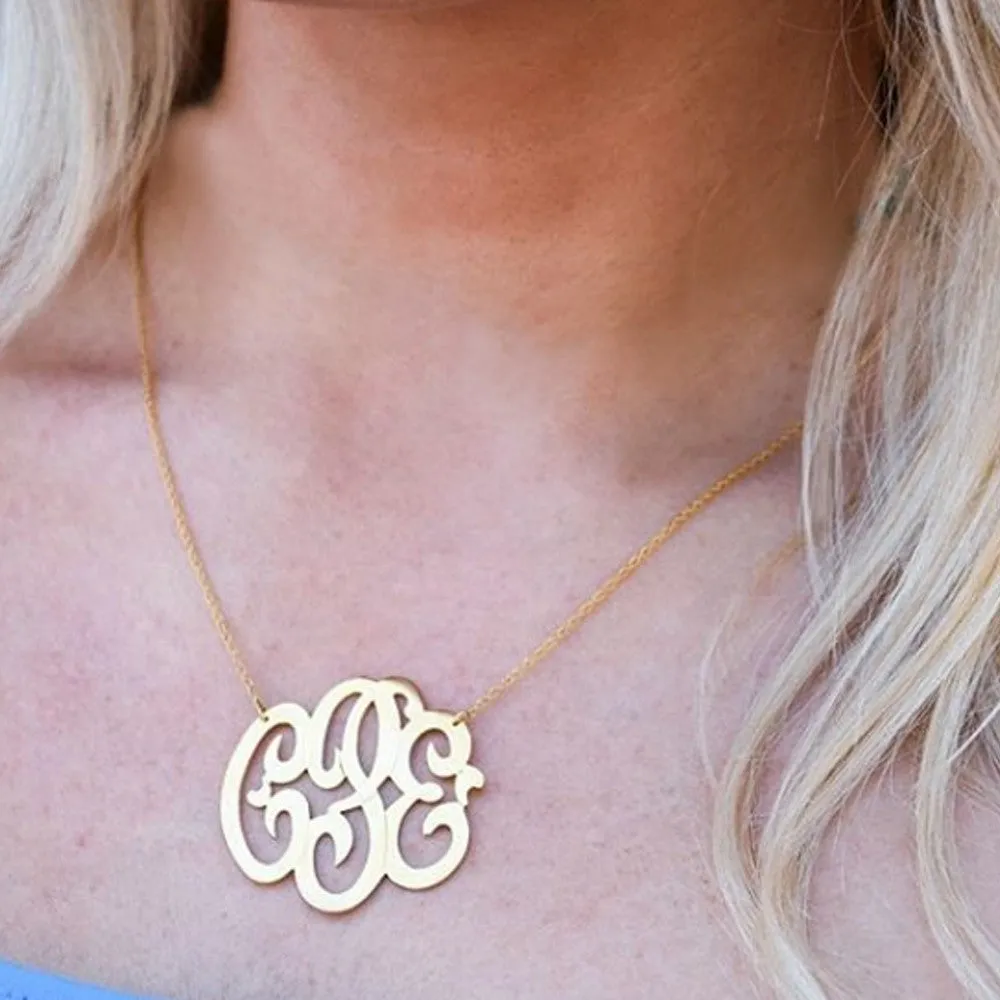 Jane Basch Designs Gold Monogram Necklace on CZ Station Chain