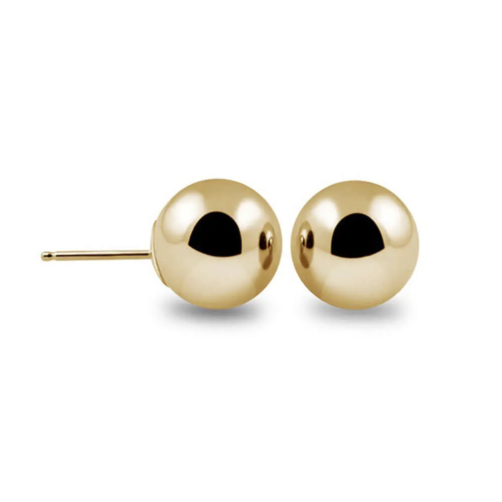 JewelMore 14-Karat Solid Gold Ball Stud Earrings 5MM
