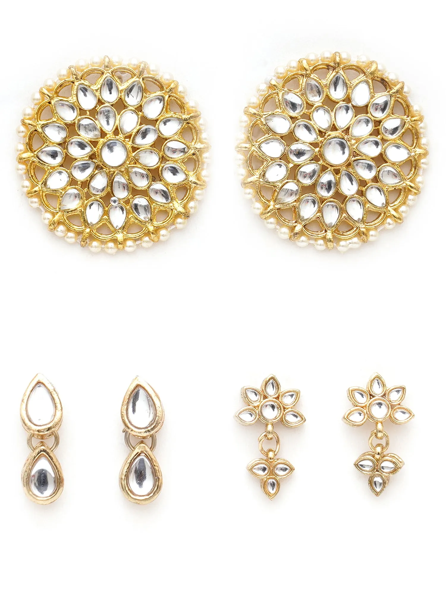 Karatcart Set of 3 Handcrafted Kundan Earrings Combo for Women
