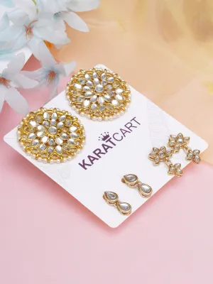 Karatcart Set of 3 Handcrafted Kundan Earrings Combo for Women