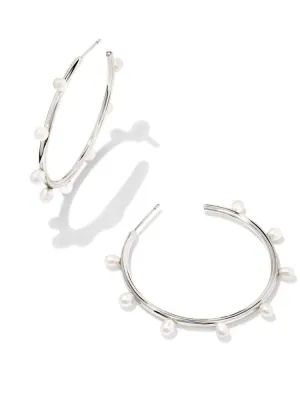 Kendra Scott Leighton Pearl Hoops - Silver & White Pearl