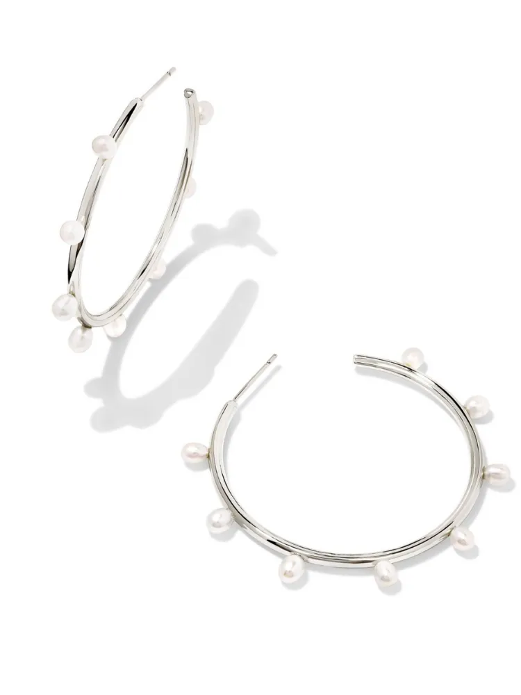 Kendra Scott Leighton Pearl Hoops - Silver & White Pearl