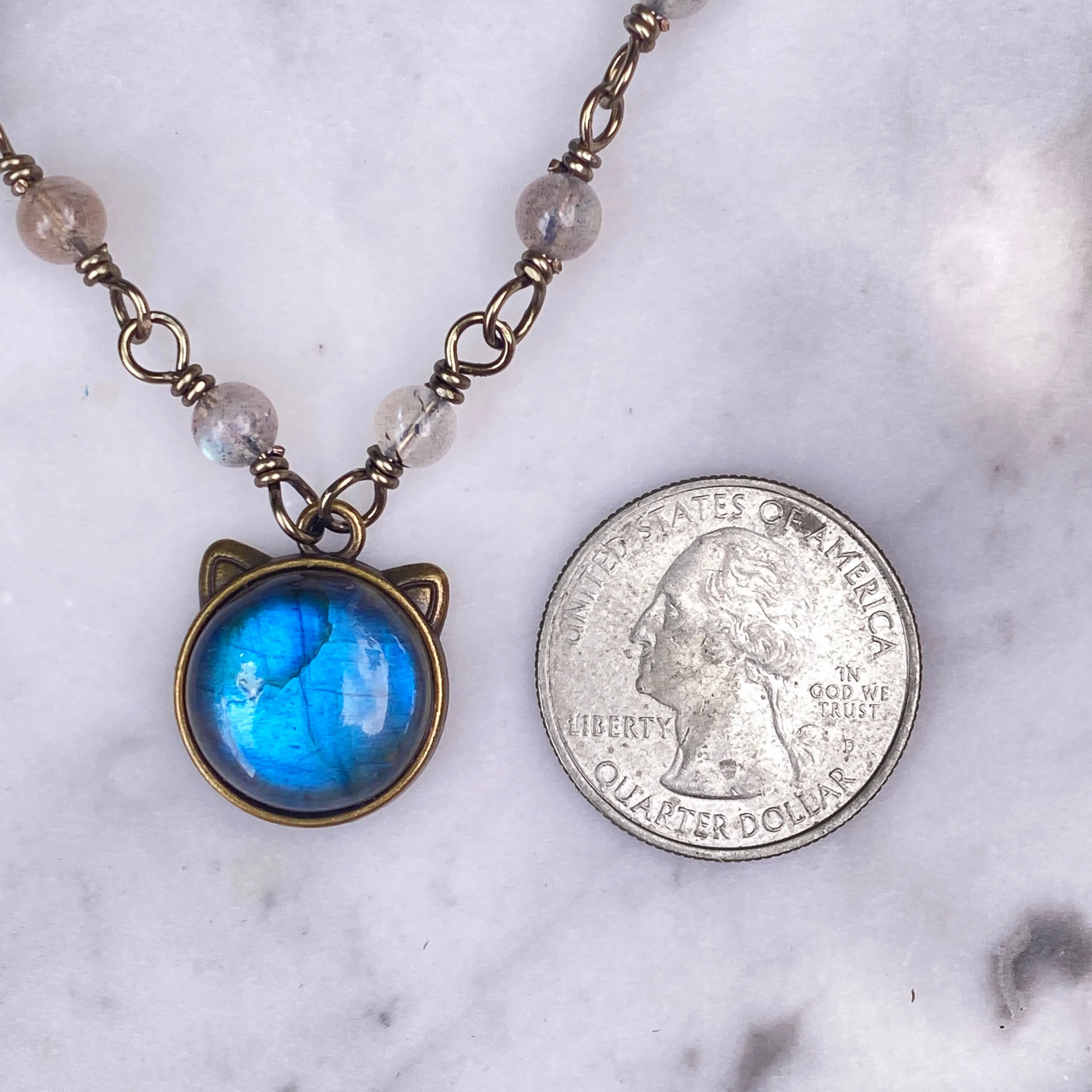 Labradorite Kitty brass chain Anklet
