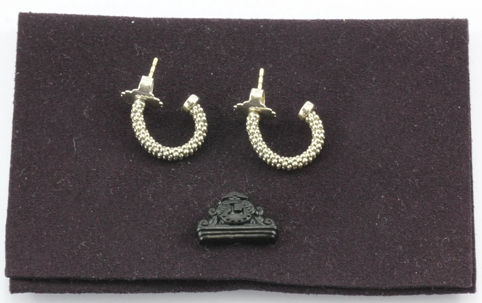 Lagos Womens Metallic Sterling Silver Caviar J Hoop Earrings
