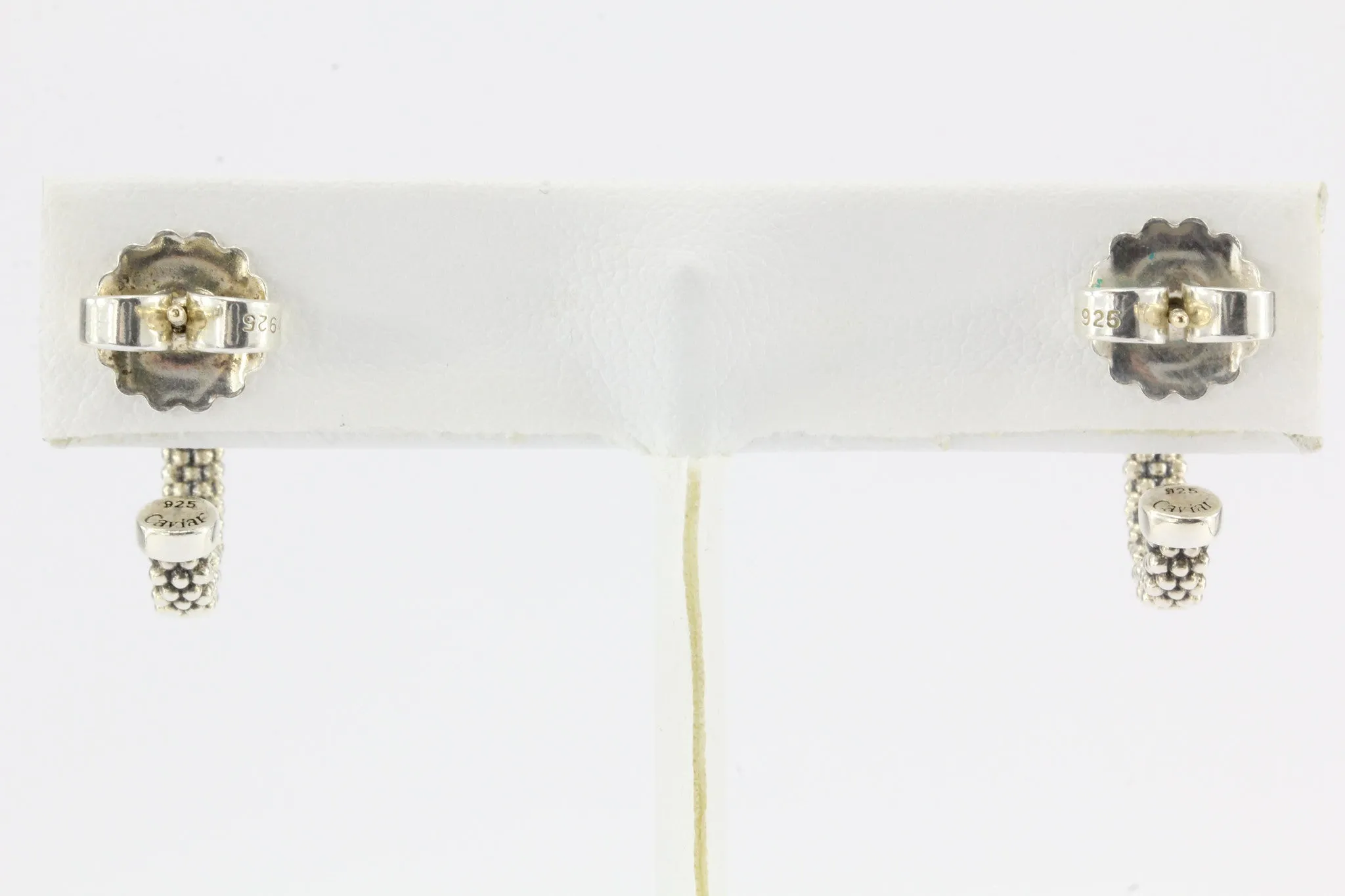 Lagos Womens Metallic Sterling Silver Caviar J Hoop Earrings