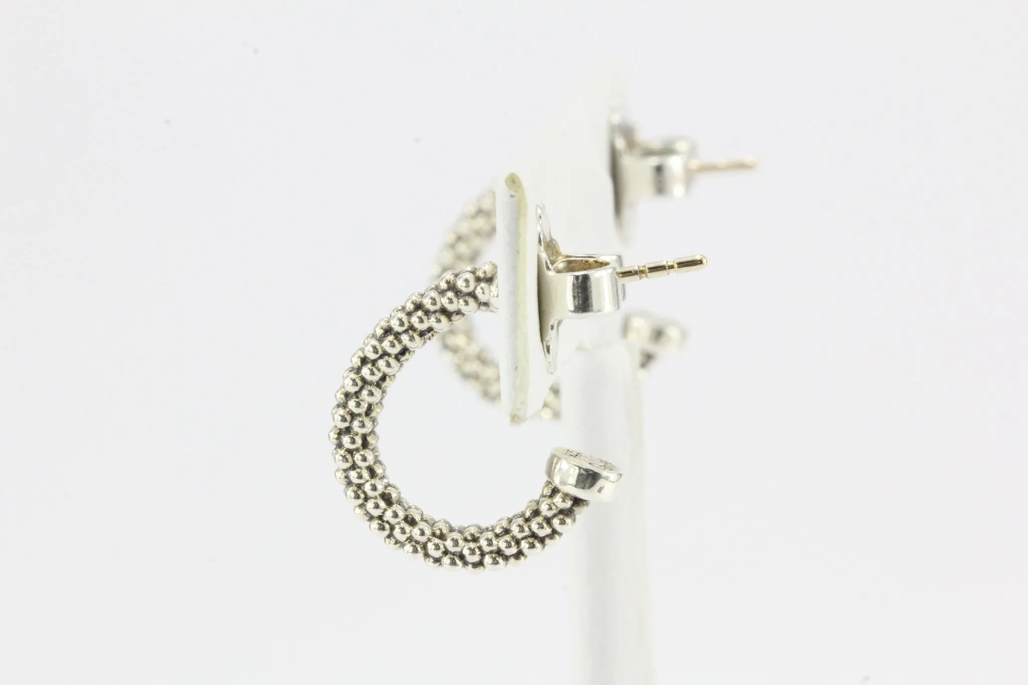 Lagos Womens Metallic Sterling Silver Caviar J Hoop Earrings
