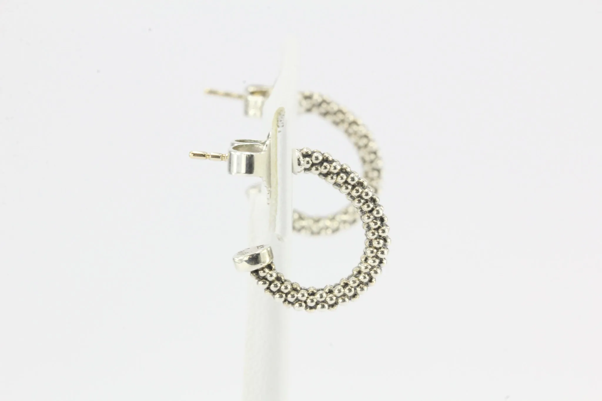 Lagos Womens Metallic Sterling Silver Caviar J Hoop Earrings