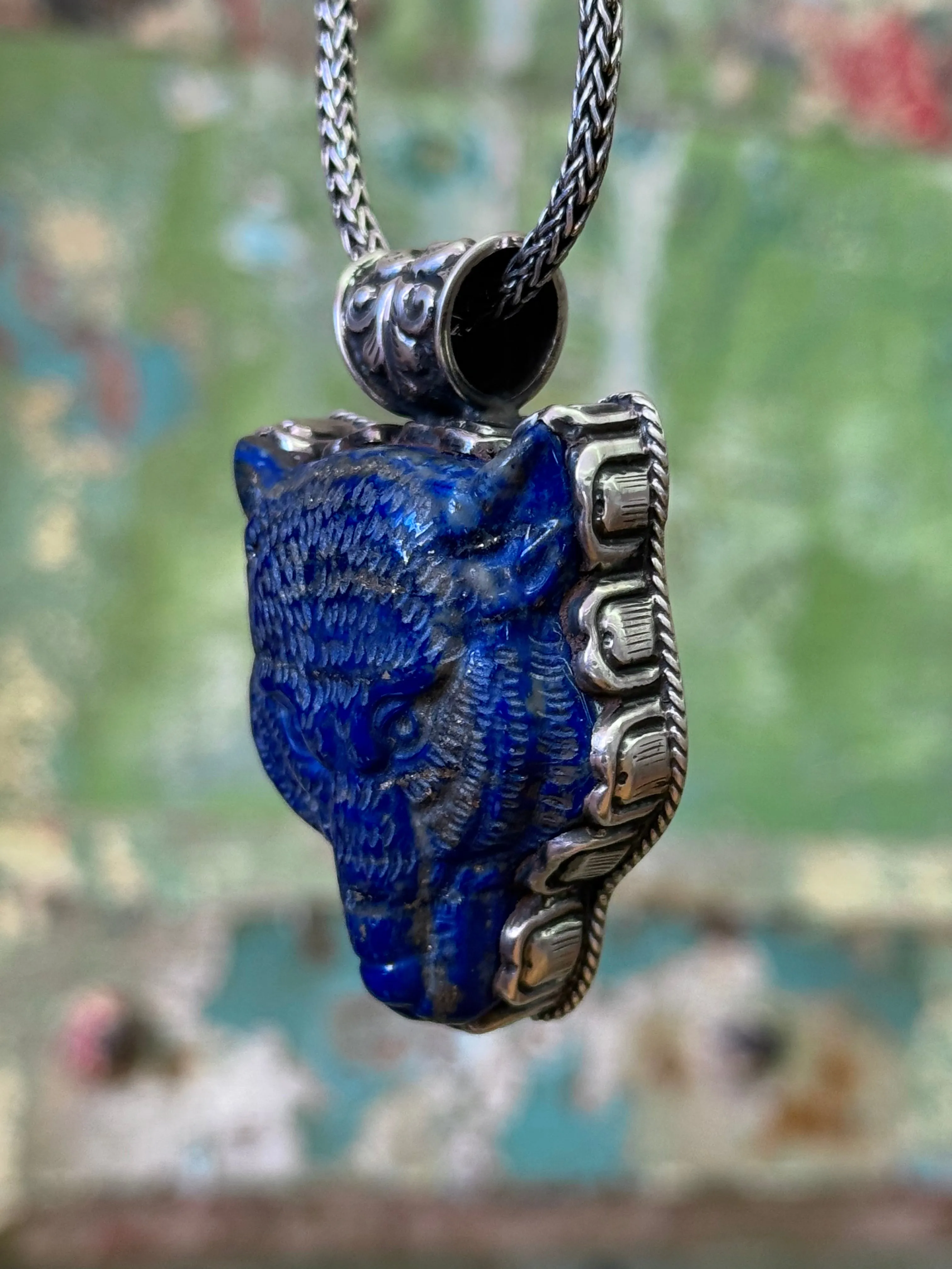 Lapis Wolf Pendant