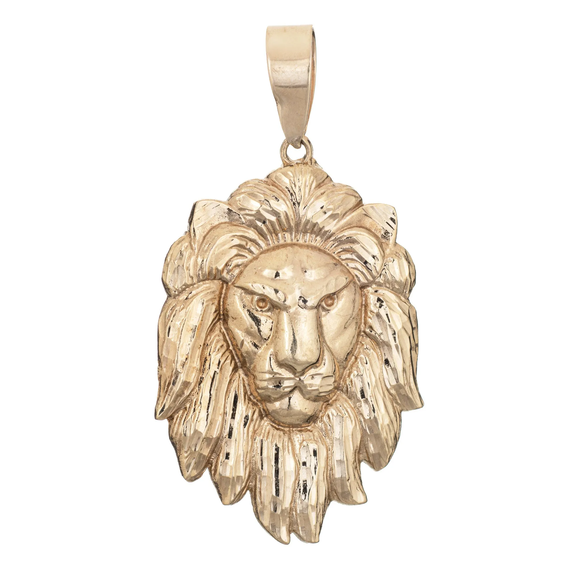 Large Lion Pendant 10k Yellow Gold Vintage Fine Animal Jewelry 2.5"