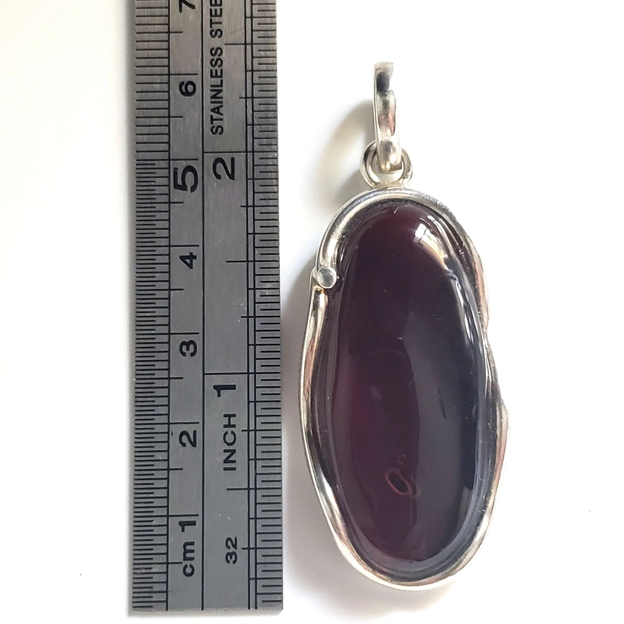 Large Oval Red Cherry Amber Pendant in Modern Sterling Silver