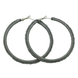 Large Pewter Gray Crochet Hoop Pierced Earring - STXE30