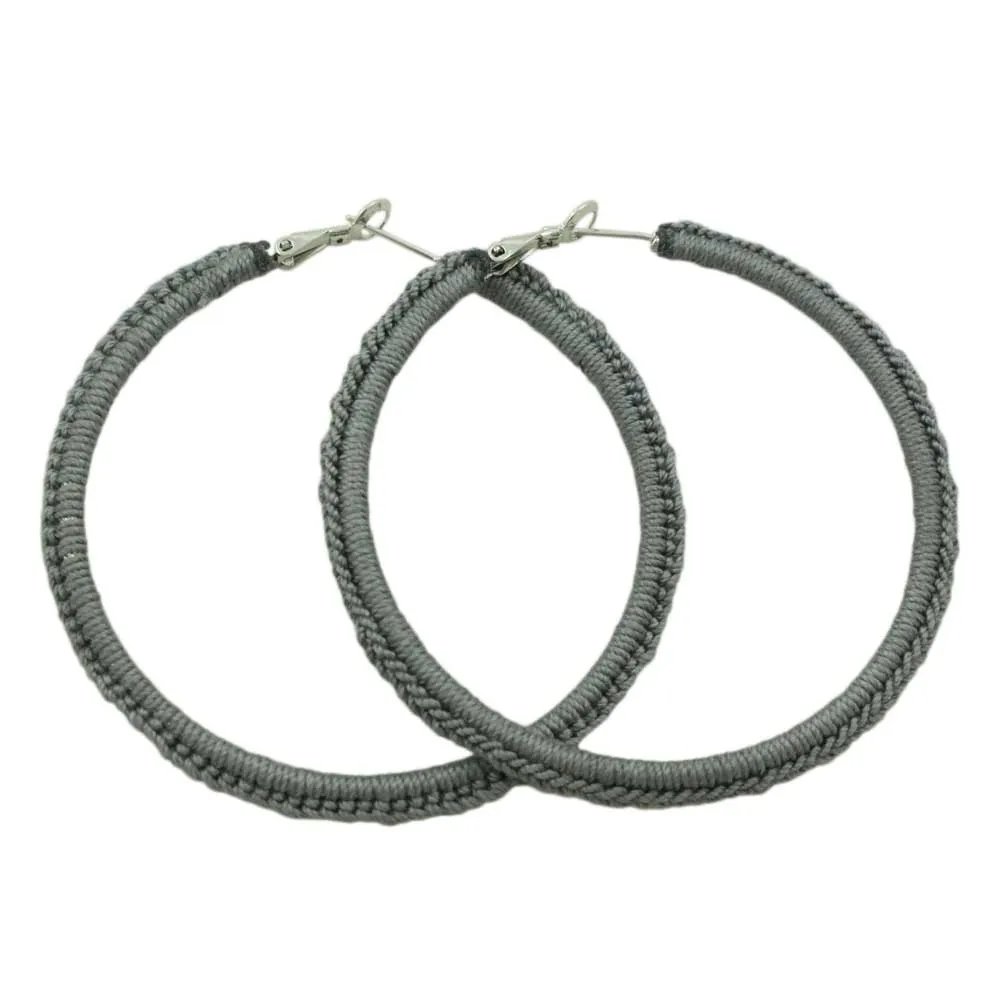 Large Pewter Gray Crochet Hoop Pierced Earring - STXE30