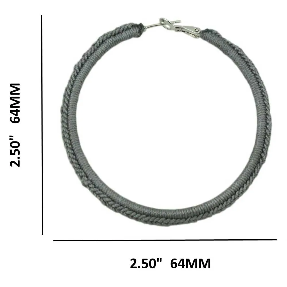 Large Pewter Gray Crochet Hoop Pierced Earring - STXE30