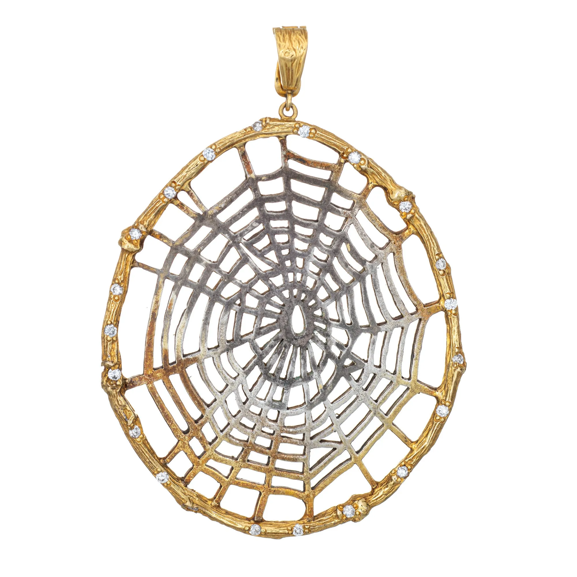 Large Spider Web Pendant Vintage 18k Yellow Gold Silver Estate Fine Jewelry