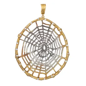 Large Spider Web Pendant Vintage 18k Yellow Gold Silver Estate Fine Jewelry