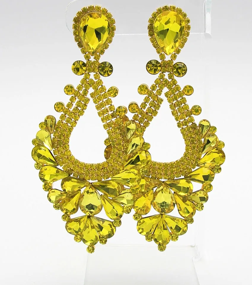 Large Yellow Crystal Statement Pageant Earrings | 476305