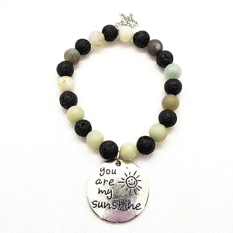 Lava Stone Diffuser  Handmade Bracelet With Amazonite And Sunshine Charm - Handmade