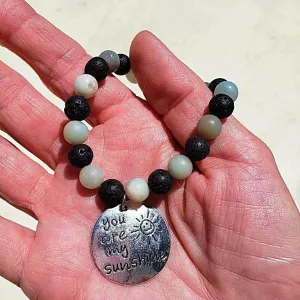 Lava Stone Diffuser  Handmade Bracelet With Amazonite And Sunshine Charm - Handmade