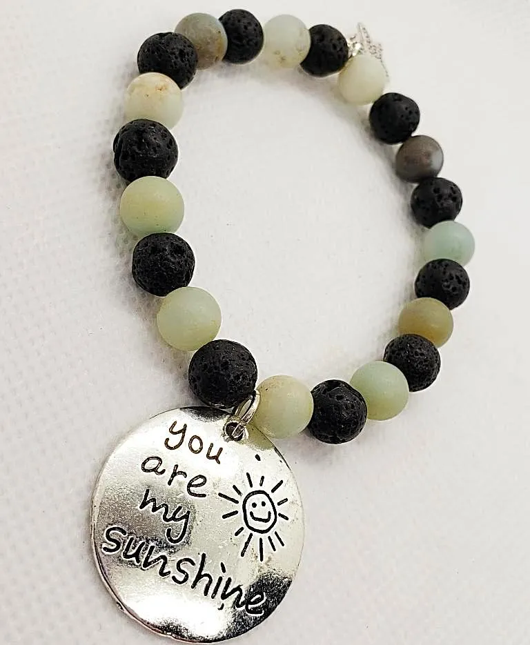 Lava Stone Diffuser  Handmade Bracelet With Amazonite And Sunshine Charm - Handmade
