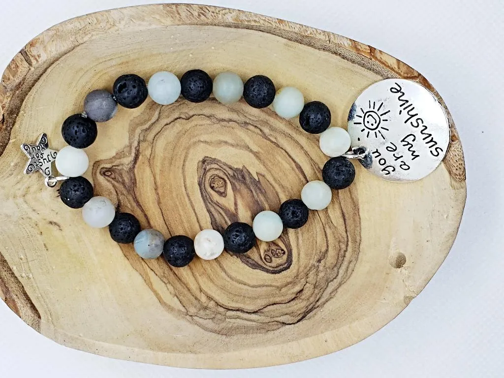 Lava Stone Diffuser  Handmade Bracelet With Amazonite And Sunshine Charm - Handmade