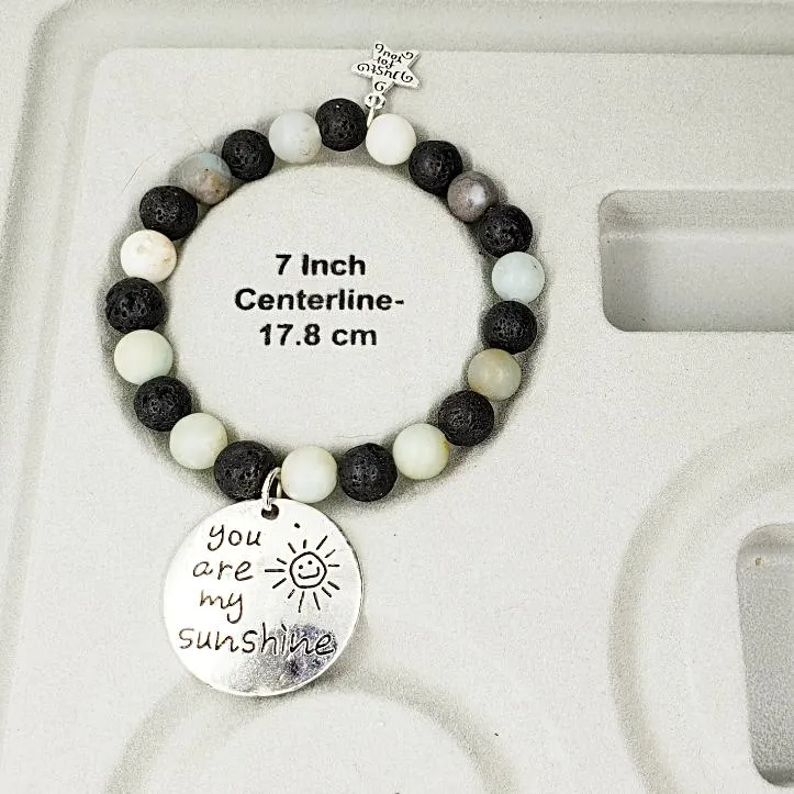 Lava Stone Diffuser  Handmade Bracelet With Amazonite And Sunshine Charm - Handmade