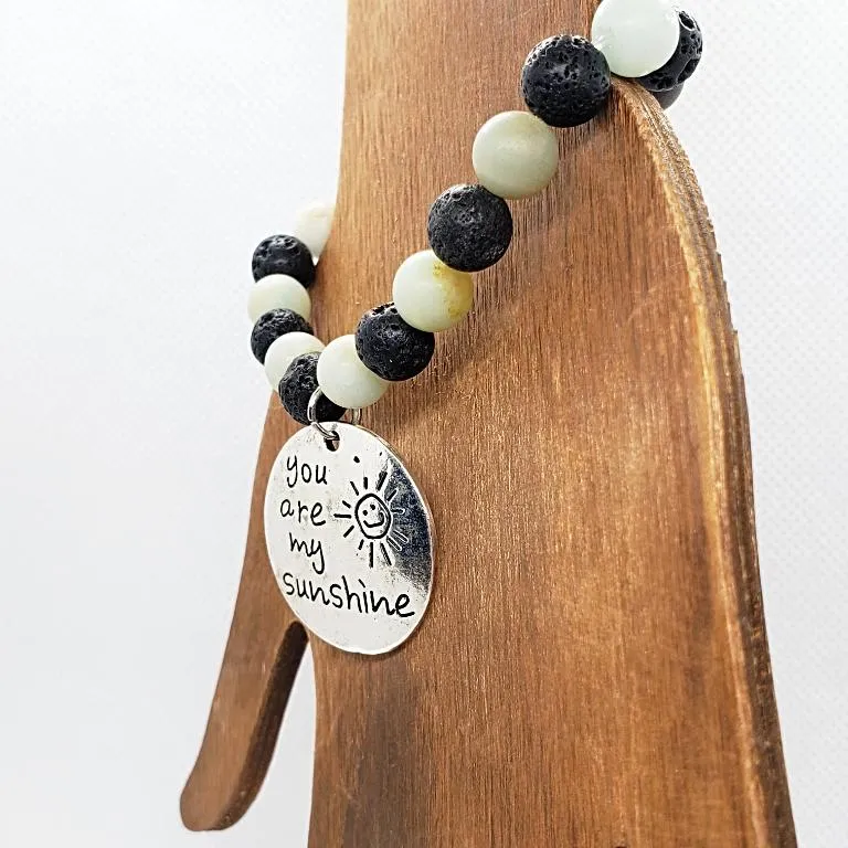 Lava Stone Diffuser  Handmade Bracelet With Amazonite And Sunshine Charm - Handmade