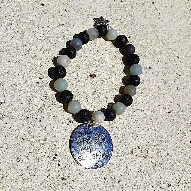 Lava Stone Diffuser  Handmade Bracelet With Amazonite And Sunshine Charm - Handmade